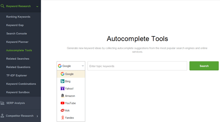 Autocomplete Tools module of Rank Tracker
