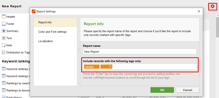 choose the keywords to be featured in the report