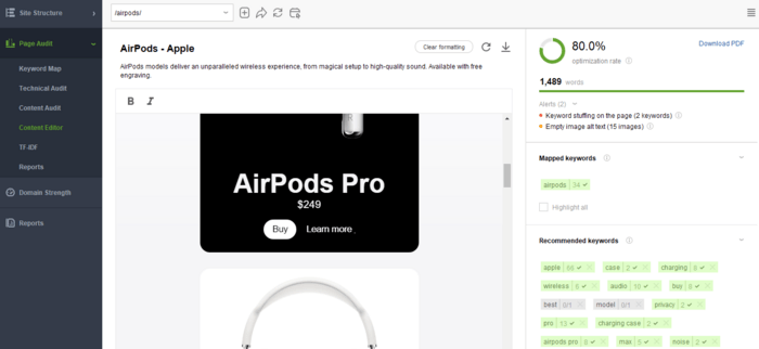 Page Audit > Content Editor module