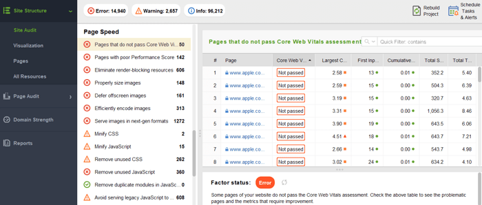 page speed module of website auditor