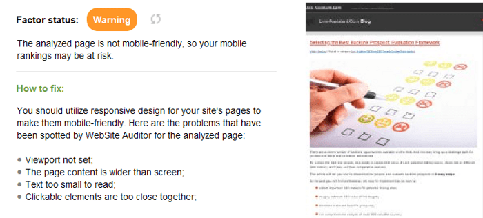 website auditor mobile friendly analysis
