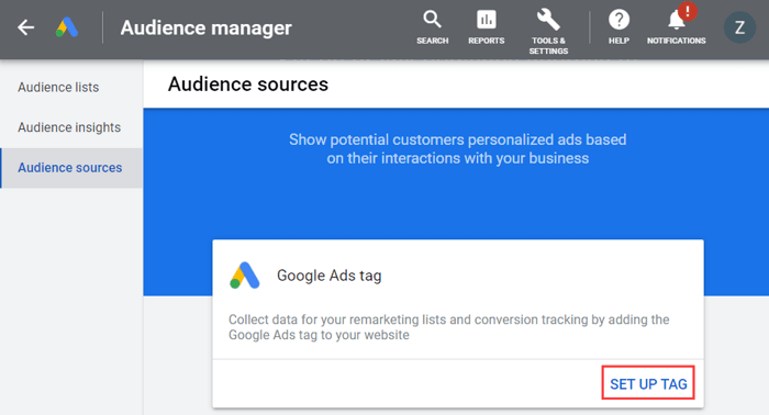google ads tag card