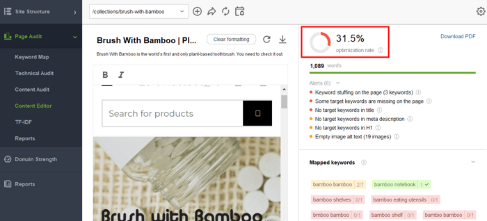 editing the content with the WebSite Auditor's hints