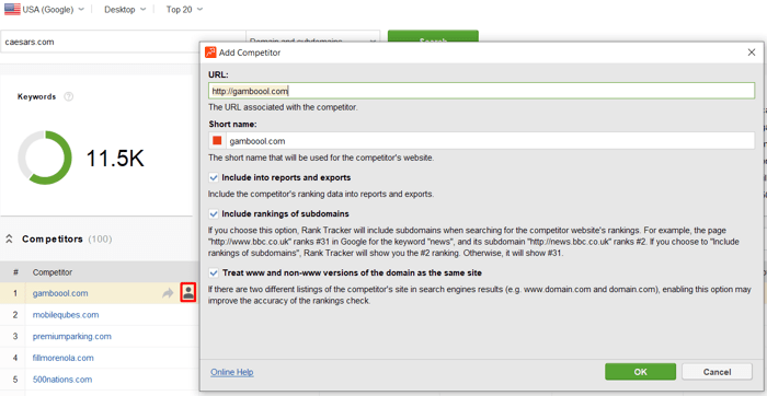 adding competitors to rank tracking
