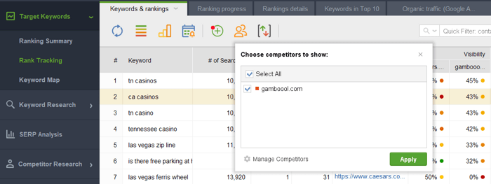 choosing competitors to show