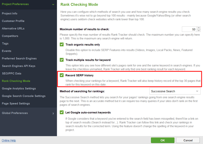 enable SERP history records