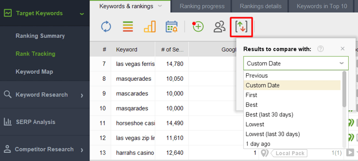 choose a data to compare current positions to