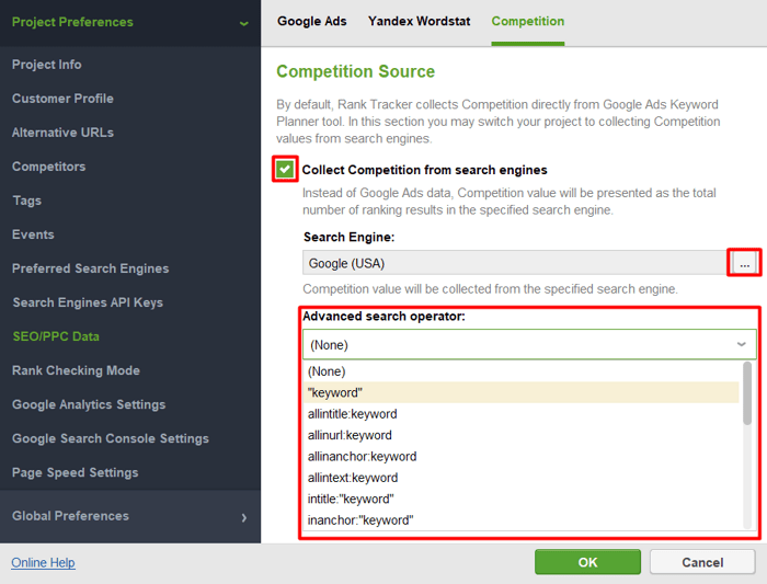collect competition data from search engines