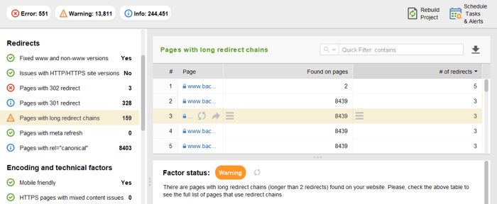 Review redirects with WebSite Audtitor