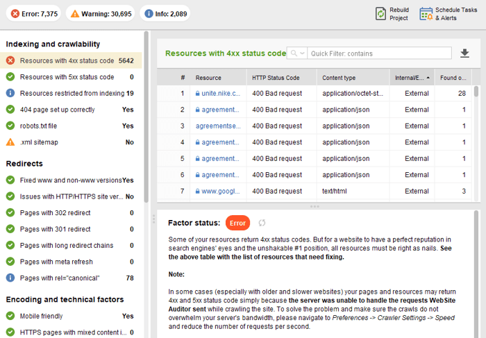 WebSite Auditor site audit