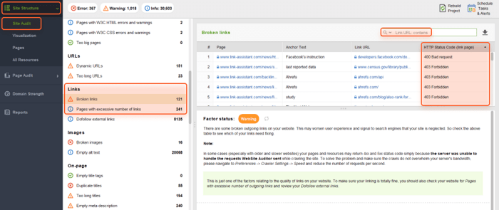 Auditing internal links