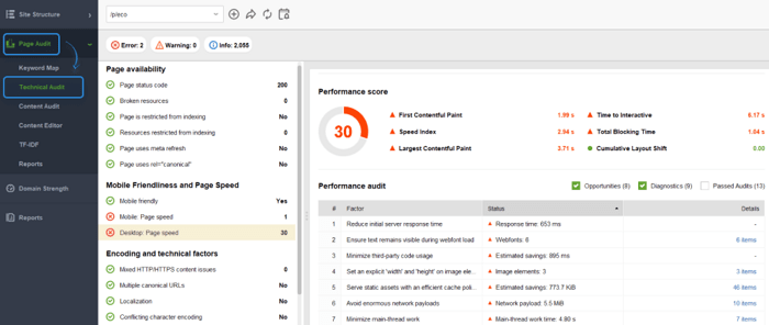 technical audit in WebSite Auditor